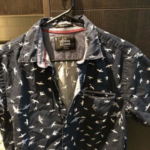 Denim and Flower Short Sleeve Button Down